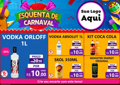 Modelo de Encarte para Encarte A4 Horizontal com o tema Esquenta de Carnaval para Distribuidora de bebidas