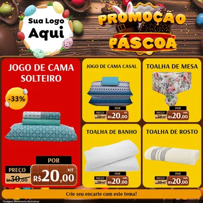 Modelo de Rede Social para Feed Facebook com o tema Promoção Páscoa para Cama, Mesa e Banho