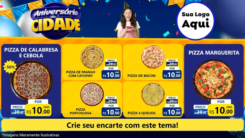 Modelo de TV para TV Horizontal com o tema Aniversário da Cidade para Pizzaria