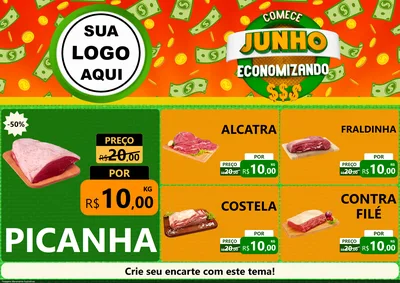 Modelo de Encarte para Encarte A4 Horizontal com o tema Comece Junho Economizando para Açougue