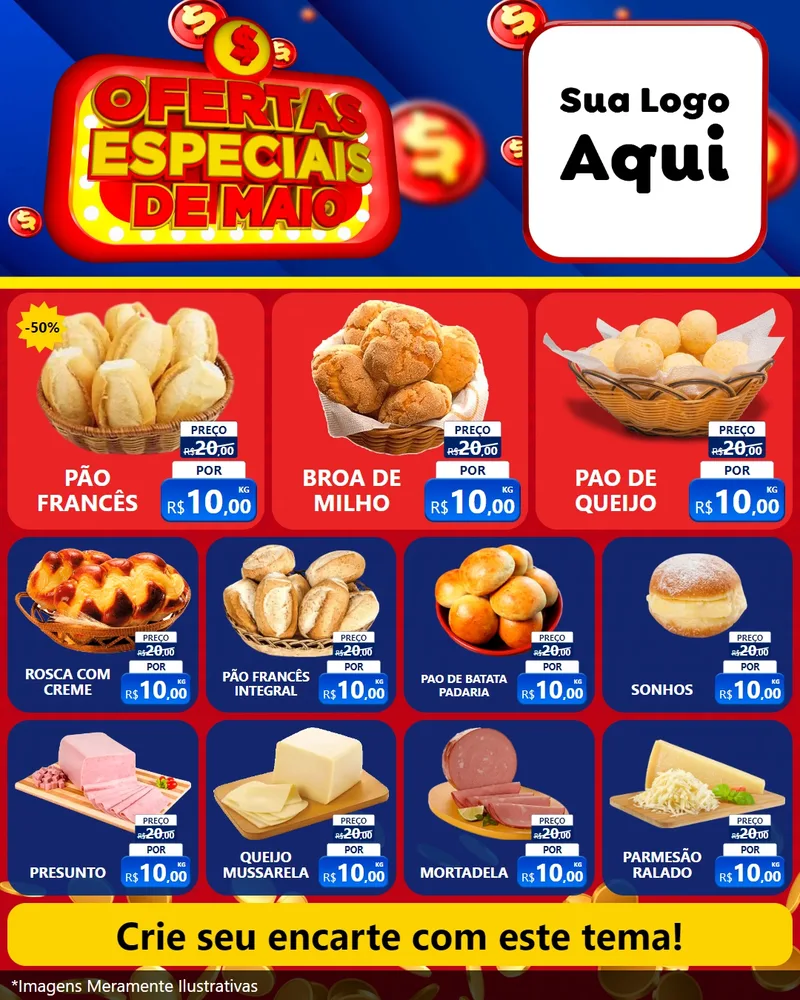 Modelo de Rede Social para Feed Instagram com o tema Ofertas Especiais de Maio para Padaria