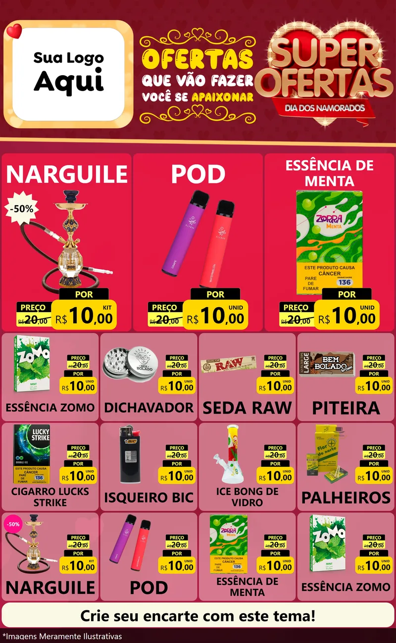 Modelo de Encarte para Encarte Grande com o tema Dia dos Namorados para Tabacaria
