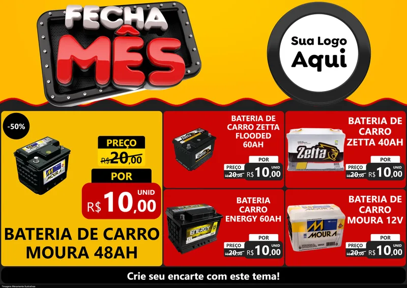 Modelo de Encarte para Encarte A4 Horizontal com o tema Fecha Mês para Baterias Elétricas