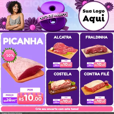 Modelo de Rede Social para Feed Facebook com o tema Oito de Março - Dia da Mulher para Açougue