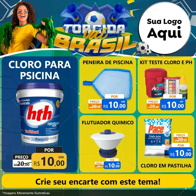 Modelo de Rede Social para Feed Facebook com o tema Torcida Vai Brasil - Copa para Produtos para Piscina