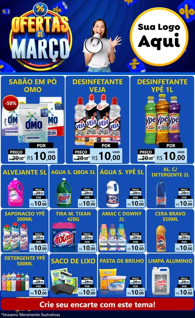 Modelo de Encarte para Encarte Grande com o tema Ofertas de Março para Produtos de Limpeza