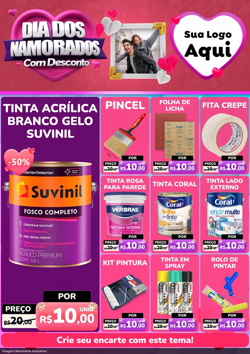 Modelo de Encarte para Encarte A4 Vertical com o tema Dia Dos Namorados Com Desconto para Tintas e Ferramentas