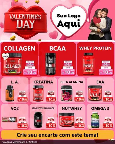 Modelo de Rede Social para Feed Instagram com o tema Valentine's Day para Suplementos alimentares