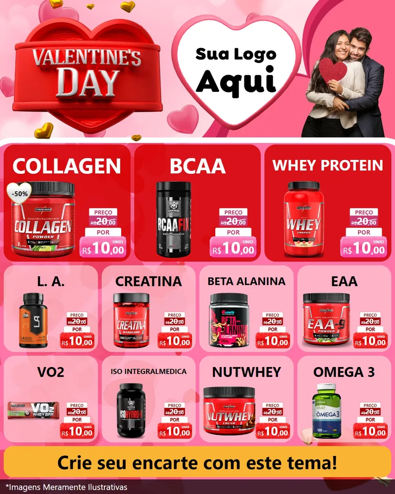Modelo de Rede Social para Feed Instagram com o tema Valentine's Day para Suplementos alimentares