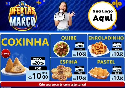 Modelo de Encarte para Encarte A4 Horizontal com o tema Ofertas de Março para Salgadaria