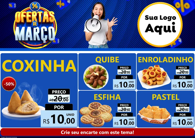 Modelo de Encarte para Encarte A4 Horizontal com o tema Ofertas de Março para Salgadaria