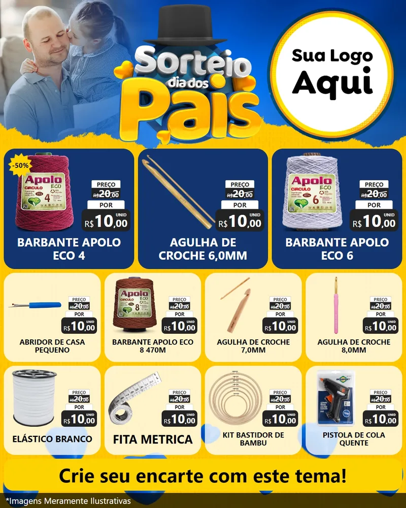 Modelo de Rede Social para Feed Instagram com o tema Sorteio Dia Dos Pais para Armarinho e Aviamentos