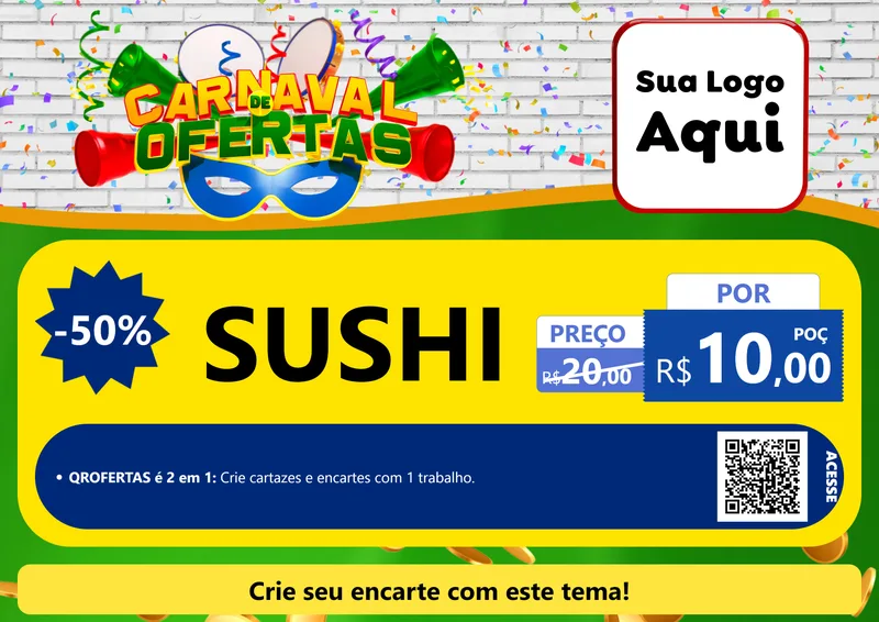 Modelo de Cartaz para Cartaz A4 Horizontal com o tema Carnaval de Ofertas para Comida japonesa