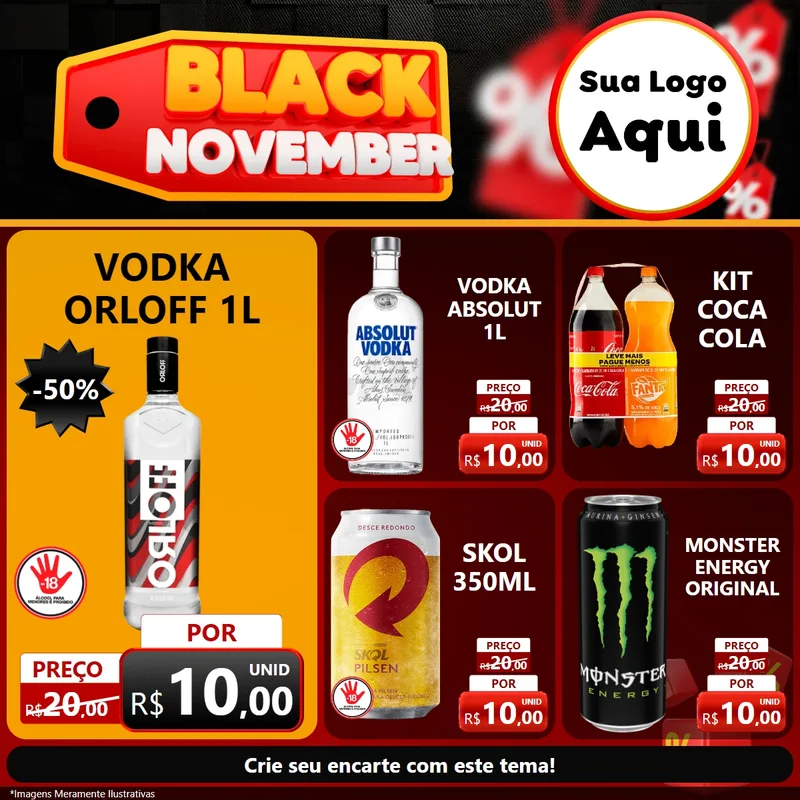 Modelo de Rede Social para Feed Facebook com o tema Black November para Distribuidora de bebidas
