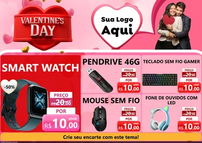 Modelo de Encarte para Encarte A4 Horizontal com o tema Valentine's Day para Informática