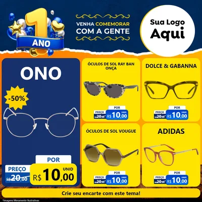 Modelo de Rede Social para Feed Facebook com o tema Um Ano de Aniversário para Óticas