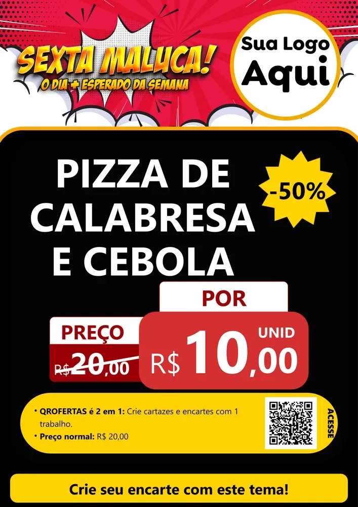 Modelo de Cartaz para Cartaz A4 Vertical com o tema Sexta Maluca! para Pizzaria
