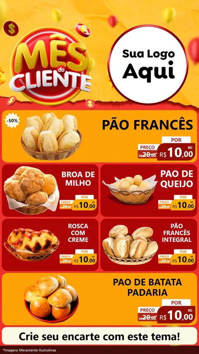 Modelo de TV para TV Vertical com o tema Mês do Cliente para Padaria