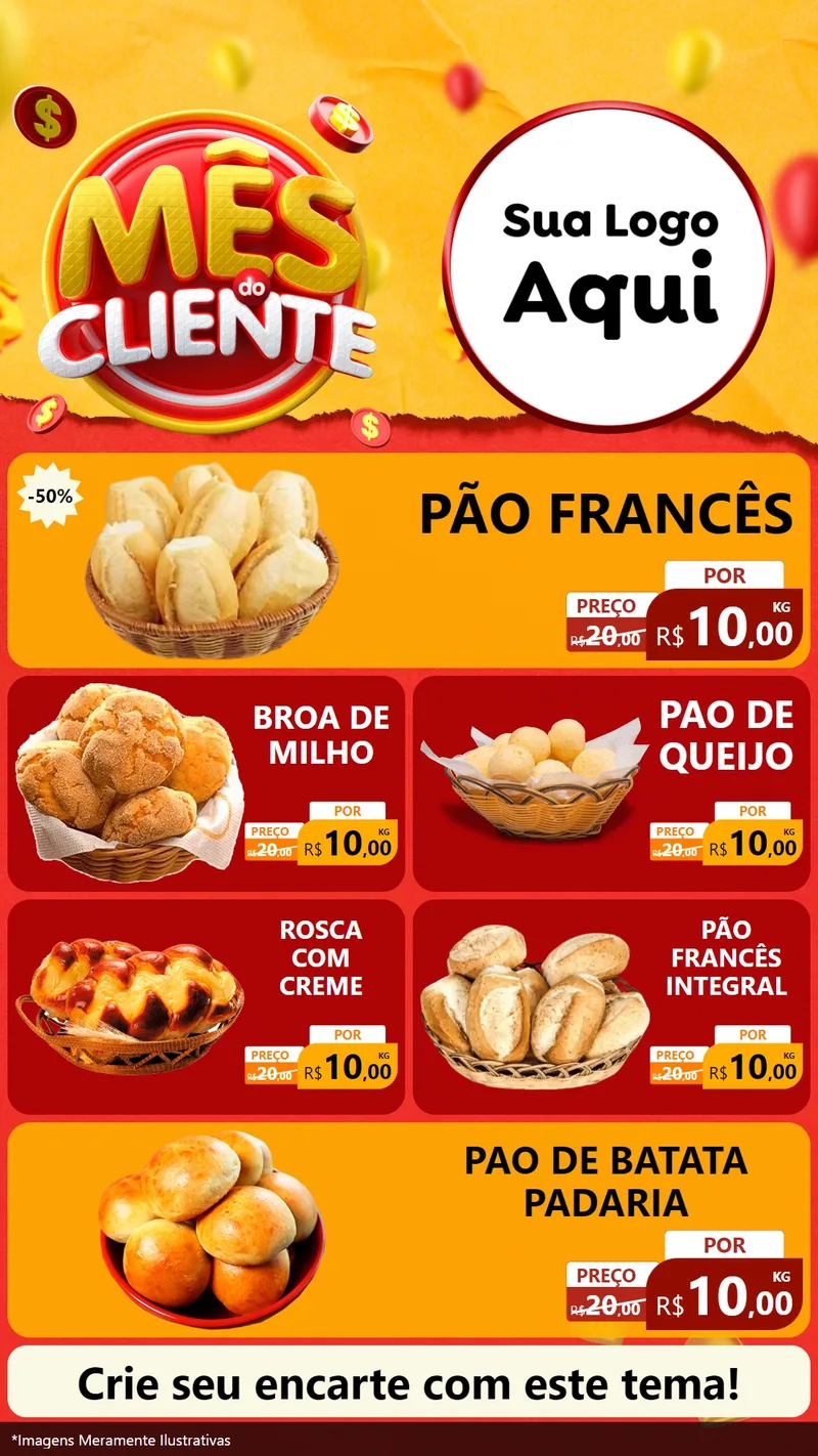 Modelo de TV para TV Vertical com o tema Mês do Cliente para Padaria