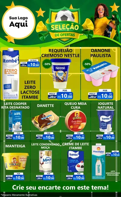 Modelo de Encarte para Encarte Grande com o tema Seleção de Ofertas - Copa para Frios e Laticínios