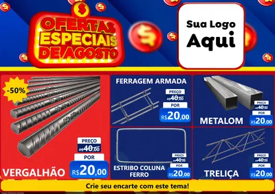 Modelo de Encarte para Encarte A4 Horizontal com o tema Ofertas Especiais de Agosto para Ferragens