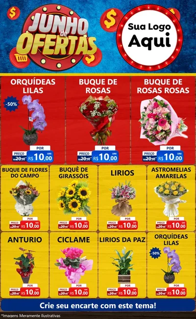 Modelo de Encarte para Encarte Grande com o tema Junho de Ofertas para Floricultura e jardim
