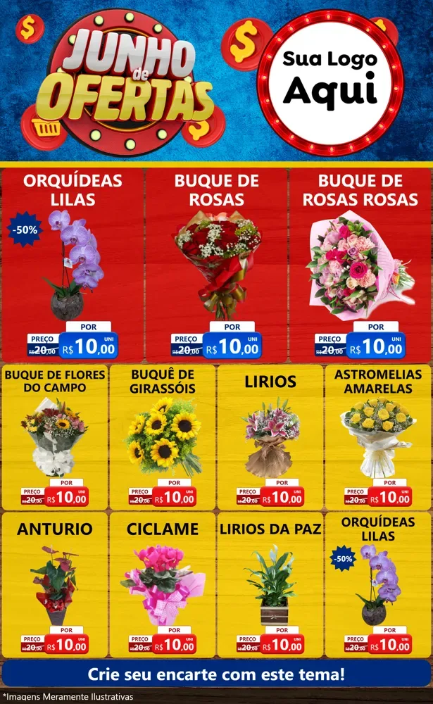 Modelo de Encarte para Encarte Grande com o tema Junho de Ofertas para Floricultura e jardim