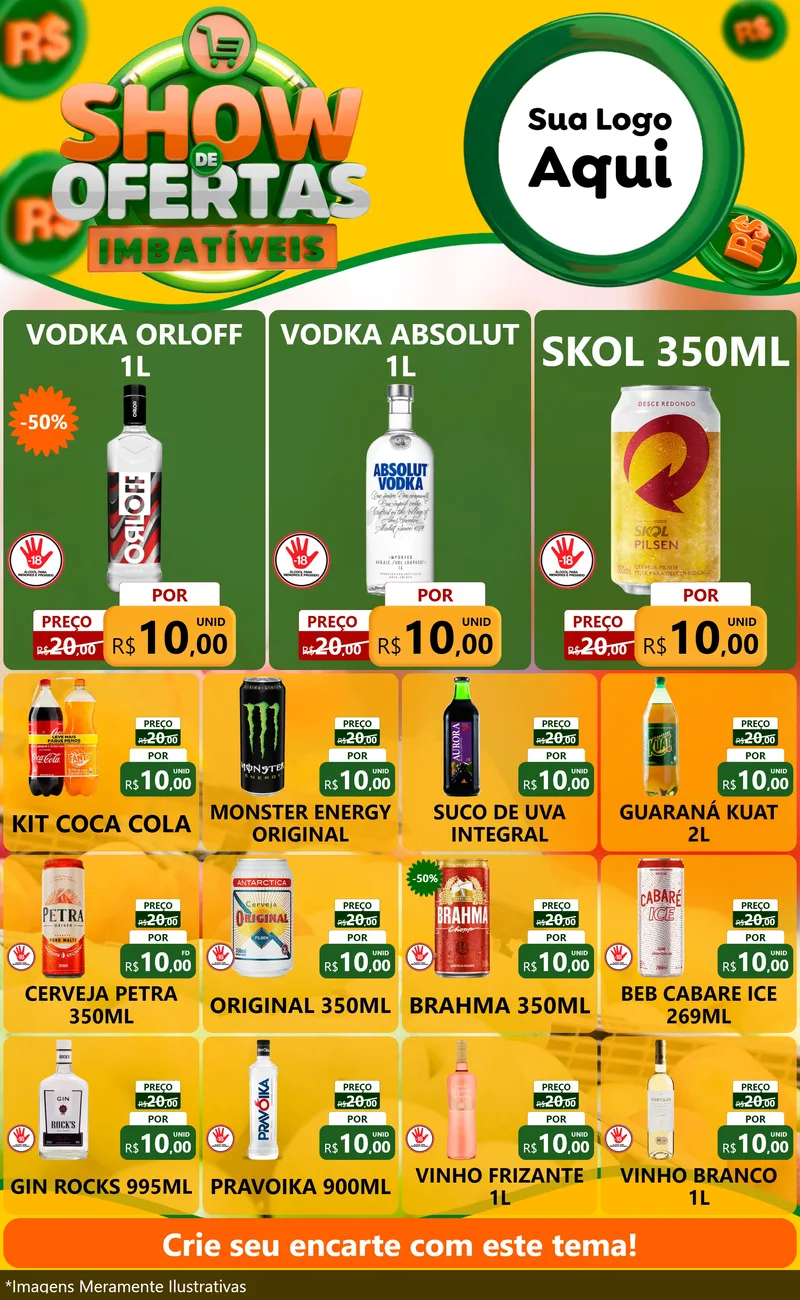 Modelo de Encarte para Encarte Grande com o tema Show de Ofertas Imbatíveis para Distribuidora de bebidas