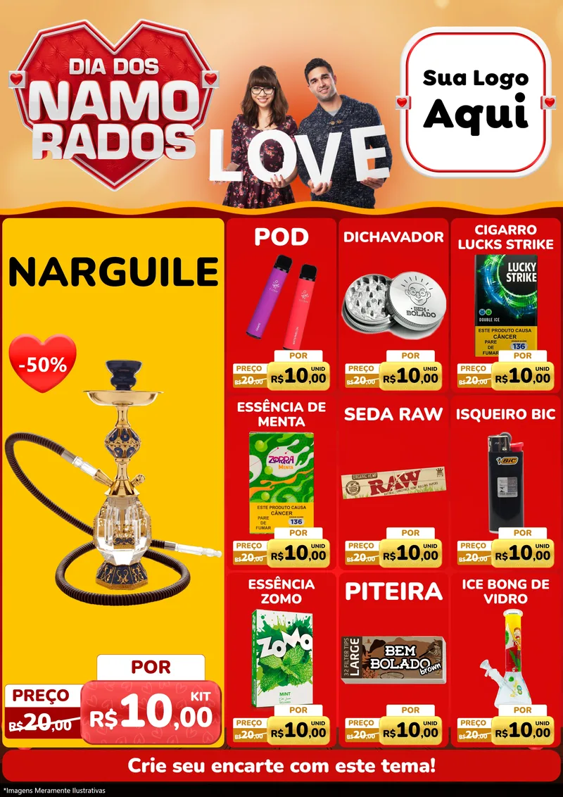 Modelo de Encarte para Encarte A4 Vertical com o tema Dia dos Namorados para Tabacaria