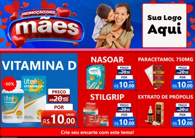 Modelo de Encarte para Encarte A4 Horizontal com o tema Promoção das Mães para Farmácia