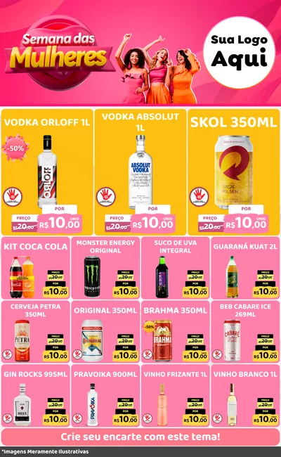 Modelo de Encarte para Encarte Grande com o tema Semana das Mulheres para Distribuidora de bebidas