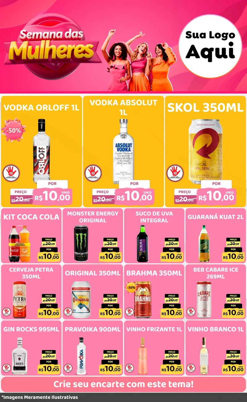 Modelo de Encarte para Encarte Grande com o tema Semana das Mulheres para Distribuidora de bebidas