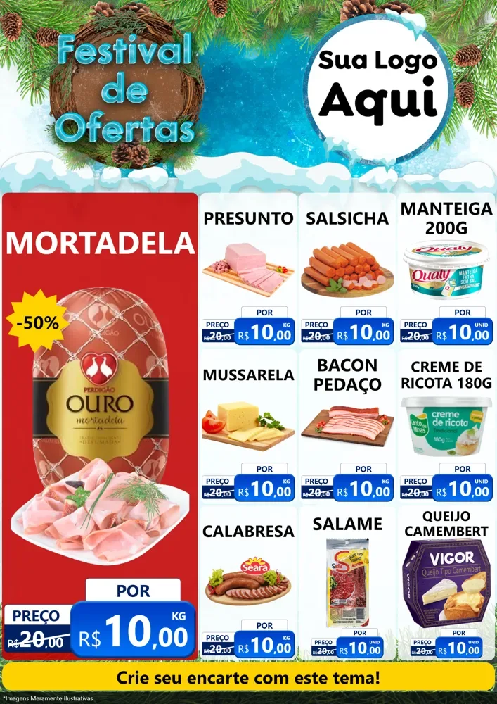 Modelo de Encarte para Encarte A4 Vertical com o tema Festival de Ofertas - Inverno para Frios e Laticínios