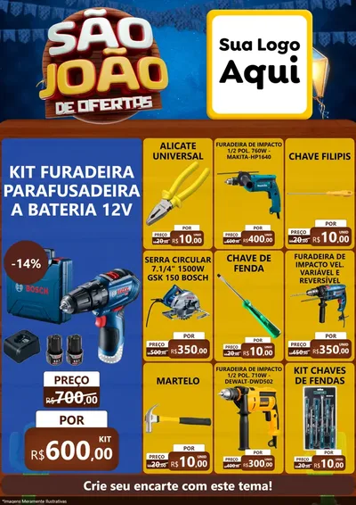 Modelo de Encarte para Encarte A4 Vertical com o tema São João Ofertas Imbatíveis! - Junina para Maquinas e Ferramentas