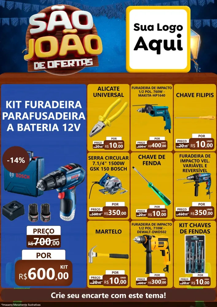 Modelo de Encarte para Encarte A4 Vertical com o tema São João Ofertas Imbatíveis! - Junina para Maquinas e Ferramentas