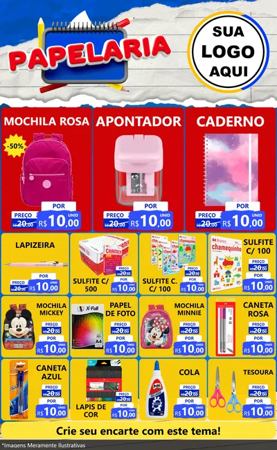 Modelo de Encarte para Encarte Grande com o tema Papelaria para Papelaria