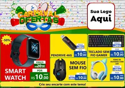 Modelo de Encarte para Encarte A4 Horizontal com o tema Carnaval de Ofertas para Informática