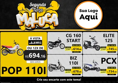 Modelo de Encarte para Encarte A4 Horizontal com o tema Segunda e Terça Maluca para Concessionaria de Motos