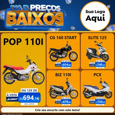 Modelo de Rede Social para Feed Facebook com o tema Dia D Preço Baixo para Concessionaria de Motos