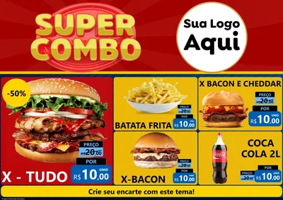 Modelo de Encarte para Encarte A4 Horizontal com o tema Super Combo para Hamburgueria