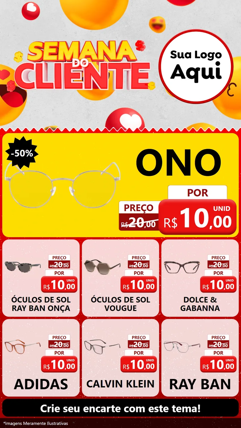 Modelo de Rede Social para Stories com o tema Semana do Cliente para Óticas