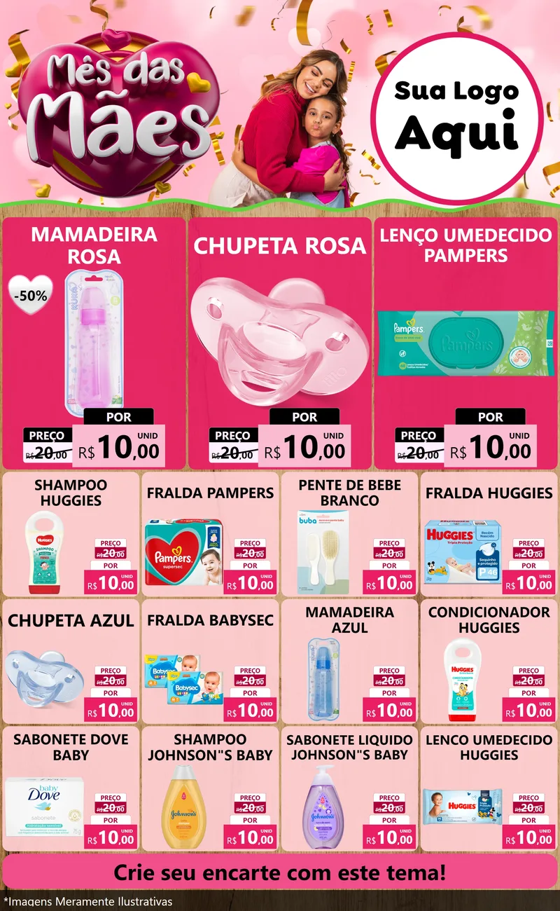 Modelo de Encarte para Encarte Grande com o tema Mês das Mães para Bebês