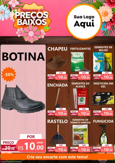 Modelo de Encarte para Encarte A4 Vertical com o tema Primavera de Preços Baixos para Agropecuária
