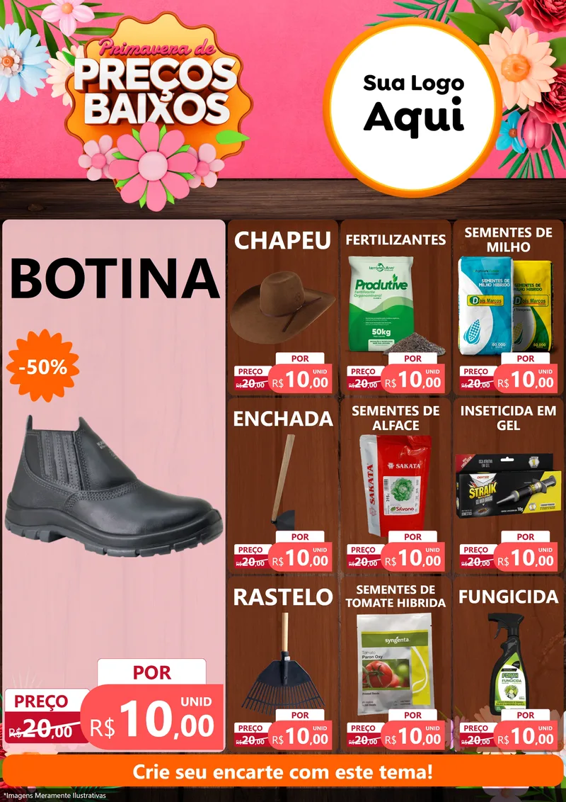 Modelo de Encarte para Encarte A4 Vertical com o tema Primavera de Preços Baixos para Agropecuária
