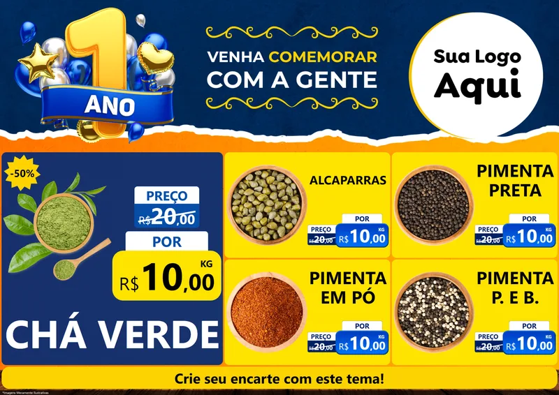 Modelo de Encarte para Encarte A4 Horizontal com o tema Um Ano de Aniversário para Produtos Naturais