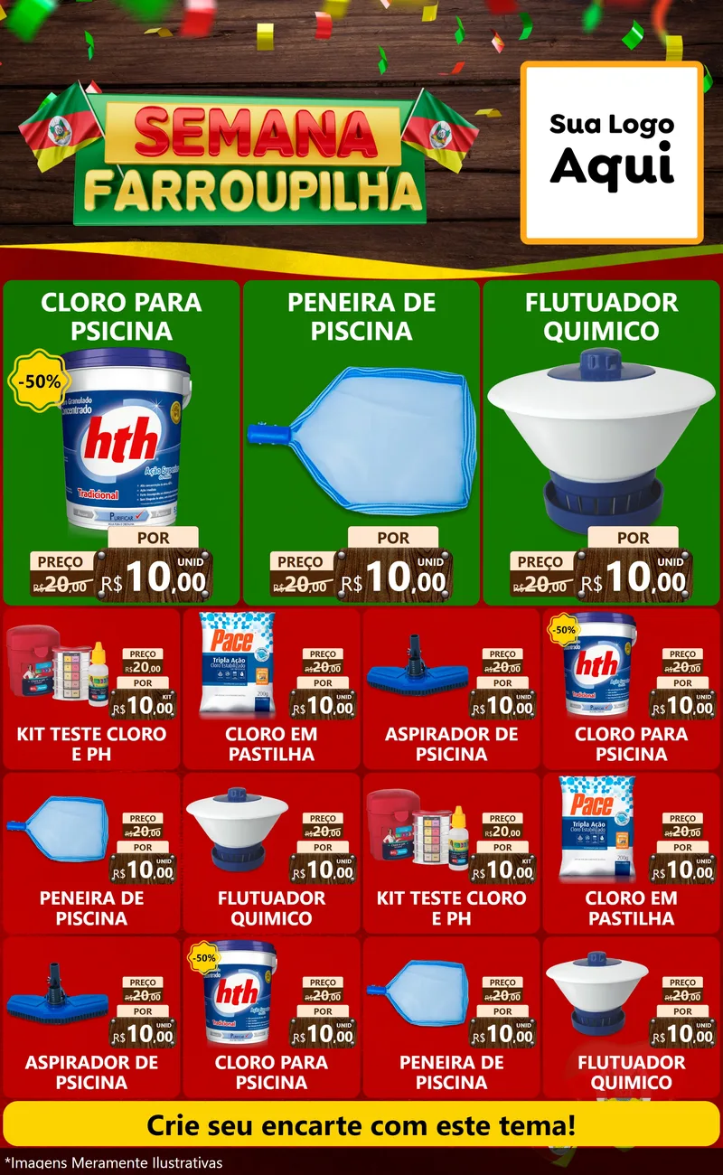 Modelo de Encarte para Encarte Grande com o tema Semana Farroupilha para Produtos para Piscina