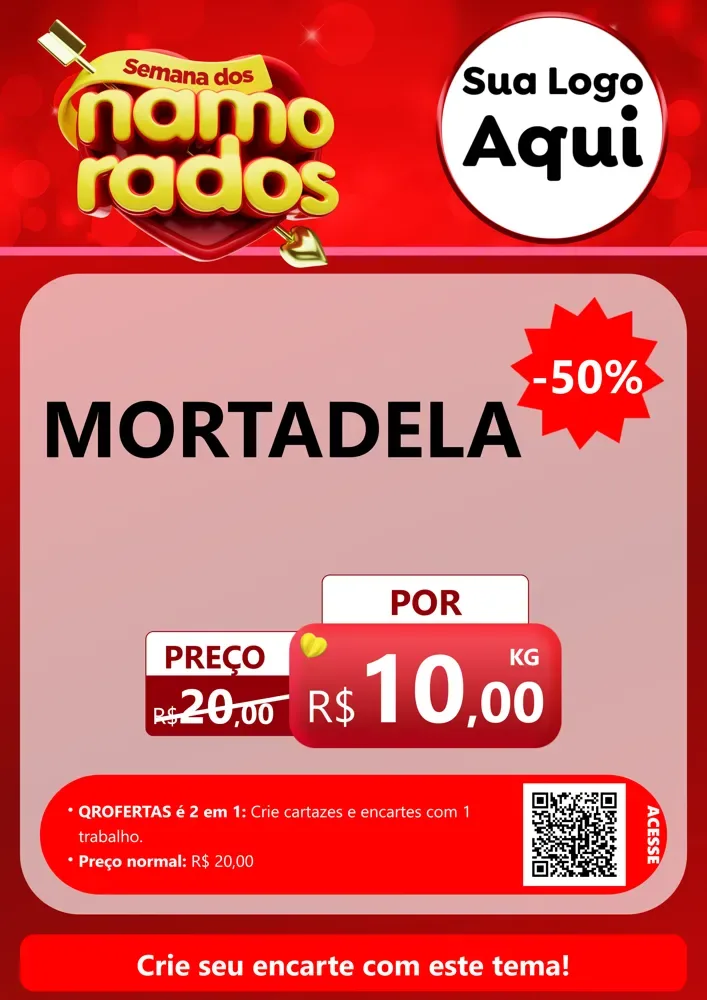 Modelo de Cartaz para Cartaz A4 Vertical com o tema Semana dos namorados para Frios e Laticínios