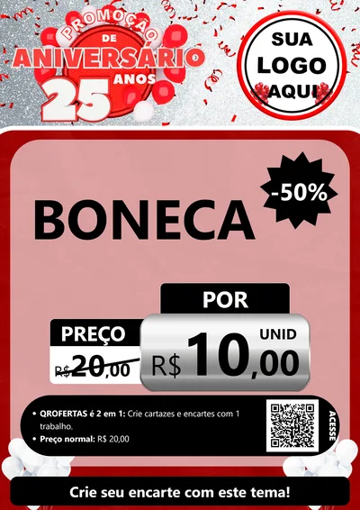 Modelo de Cartaz para Cartaz A4 Vertical com o tema Promoção de Aniversário - 25Anos para Brinquedos