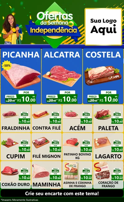 Modelo de Encarte para Encarte Grande com o tema Ofertas da Semana da Independência para Açougue