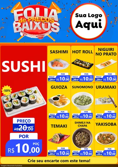 Modelo de Encarte para Encarte A4 Vertical com o tema Folia de Preços Baixos para Comida japonesa